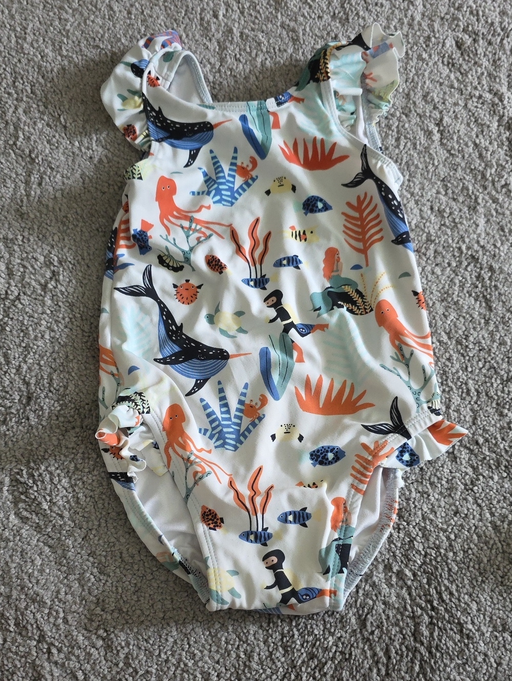 Hanna Andersson White Toddler Swimsuit with Blue & Orange Accents